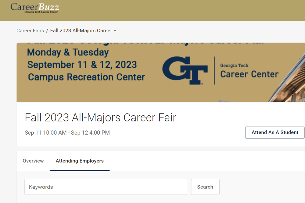 Fall 2023 All-Majors Career Fair Employers Attending screenshot